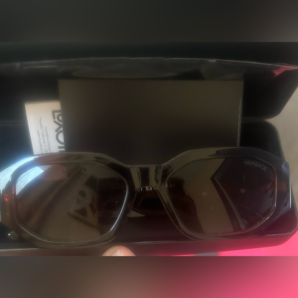 Versace Glossy Black Geometric Frame Sunglasses